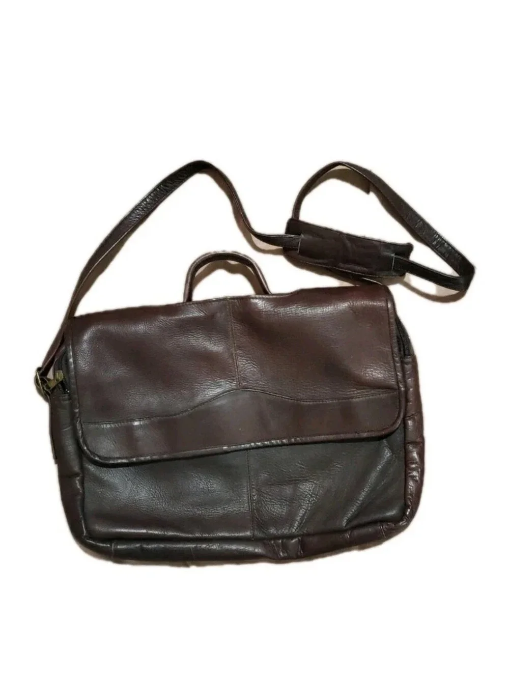 David King Leather Briefcase Laptop Messenger Bag Dark Brown Handle Adj Strap
